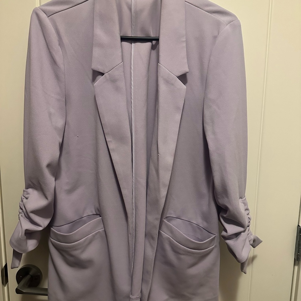 Suzy Shier Light Purple Blazer with Ruched Sleeves